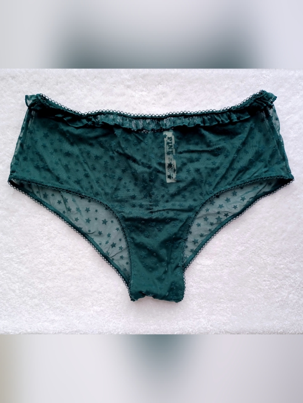 PINK Victoria's Secret Teal Star Mesh  Panty, Size L